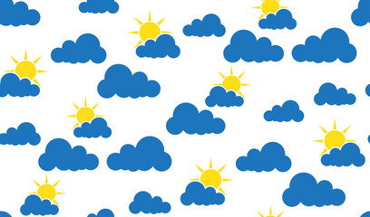 Obraz premium Vector seamless pattern of clouds and sun. Chaotic clouds and the sun