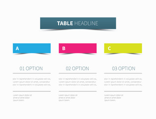 infographic tabular graphic / vector table presentation divided into 3 columns