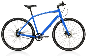 Afwasbaar Fotobehang Fietsen Blauwe fiets geïsoleerd op een witte achtergrond