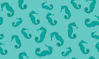 Vector seamless background of seahorses. Chaotic seahorses