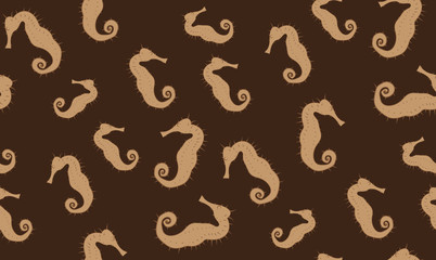 Vector seamless background of seahorses. Chaotic seahorses
