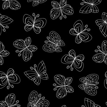 Vector seamless pattern with hand drawn isolated butterflies on