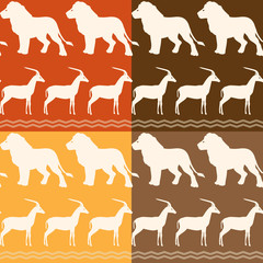 Set of seamless patterns with lion and gazelle