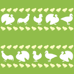 Seamless pattern with farm birds silhouettes