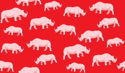 Vector seamless background of rhinos. Chaotic rhinos