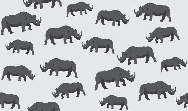 Vector seamless background of rhinos. Chaotic rhinos
