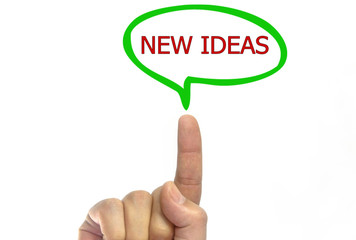 hand writing new idea on a transparent wipe board. talk bubble. isolated on white background