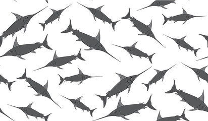 Vector seamless background of swordfish. Chaotic swordfish