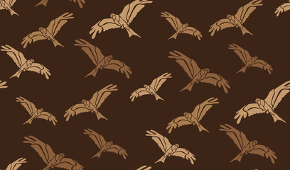 Vector seamless background of falcons. Chaotic falcons