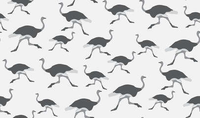 Vector seamless background of ostriches. Chaotic running ostriches
