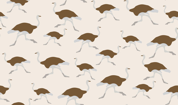 Vector seamless background of ostriches. Chaotic running ostriches