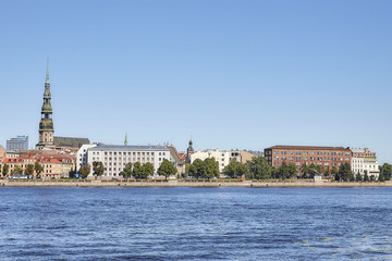 Riverside construction of city buildings. Riga. Latvia. Daugava.