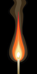 Match Burning-Graphic Style is an illustration of a single match burning with a black background in a graphic style.