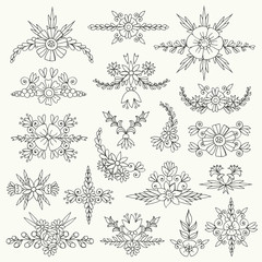 Vector set with hand drawn isolated doodles of flower composition