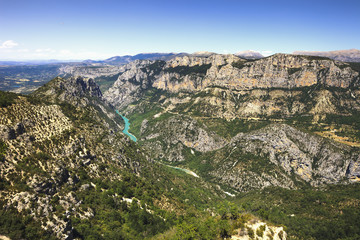 Fototapeta na wymiar Gorges du Verdon canyon and river aerial view. Alps, Provence, F