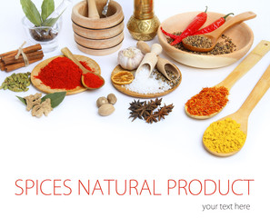 Spice in Wooden Spoon isolated white background
