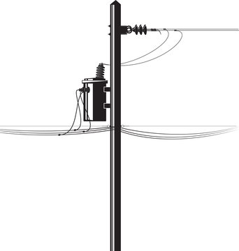 High-voltage Electric Transformer On A Pole And Wires