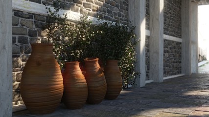 Ancient street with shadows, pitchers  © denisgo