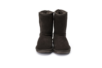 brown childrens suede fleece boot on a white background