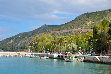 Fototapeta premium Port of Loutraki and Mount Geroneya.