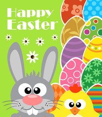 Obraz na płótnie Canvas Happy Easter background with rabbit and chicken