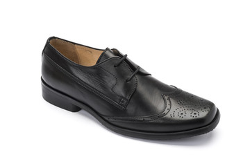 girls black school shoe on a white background