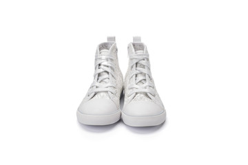 white sequin kids ankle boot on a white background