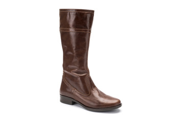 brown childrens leather boot on a white background