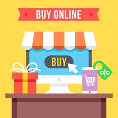 Buy online flat illustration. Electronic commerce, internet shopping