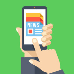 News app on smartphone screen. Electronic mass media. Flat vector illustration