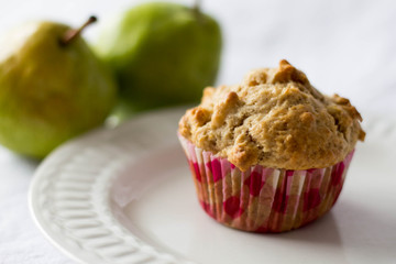 pear muffin on a white plate 