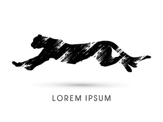 Silhouette Cheetah, Panther, design using grunge brush, graphic vector.