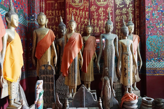 Buddha statues of Wat Xieng Thong, Luang Prabang, Laos
