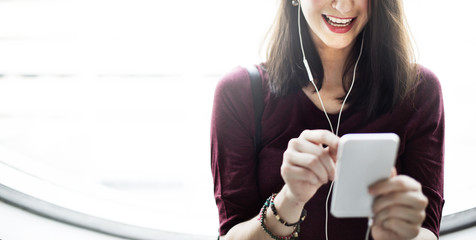 Woman Listening Music Media Entertainment Relaxation Concept