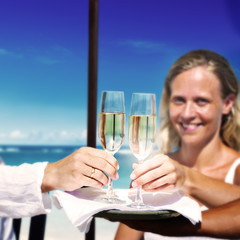 A couple celebrating on the beach Concept