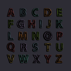 Vector abstract Neon alphabet with shadow.Alphabet vector .Vector alphabet.Vector Alphabet isolated.Vector Neon Alphabet.Vector font isolated on  background.Vector Type neon hand drawn