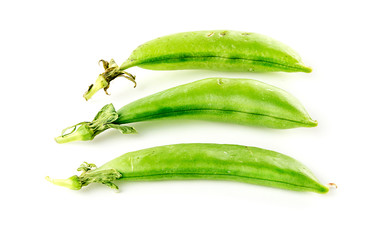 Macro of edible raw sugar snap peas on pods