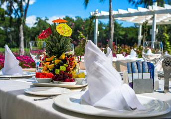 Served with a fruit composition