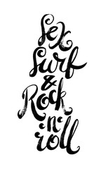 Obrazy na Szkle  Seks surf i rock-n-roll. Ręcznie rysowane napis. Nadruk z serigrafią
