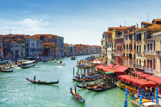 Beautiful view of the Grand Canal from the Rialto Bridge. Venice