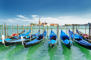 Fototapeta na wymiar Scenic view of gondolas on the Venetian Lagoon, Venice, Italy