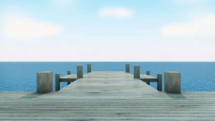 Wood bridge take view sea - 3d render image