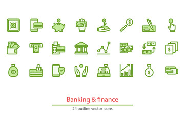 Outline vector icons- money, finance, payments.