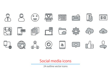 Social media, social network, communication outline icons.