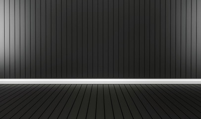 Black aluminum panels wall and floor with white cornice