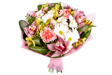 Bright floral bouquet arrangement on white background