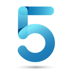 Number Five Papercut style with blue color on white background