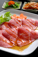 Premium raw japanese beef sliced on plate