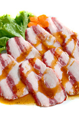 Premium raw japanese beef sliced on white background