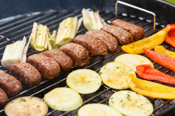 grilled kebab and vegetables